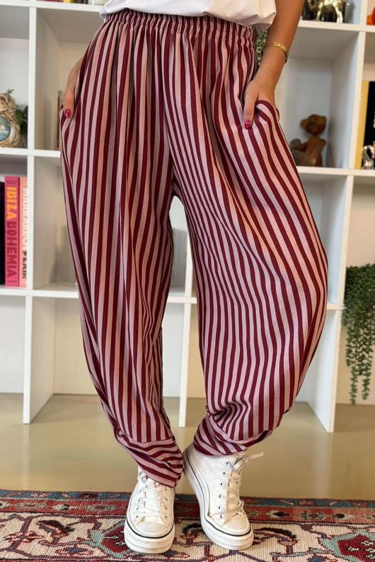 The Sunday Morning Stripe Twist Pant Burgundy Blush